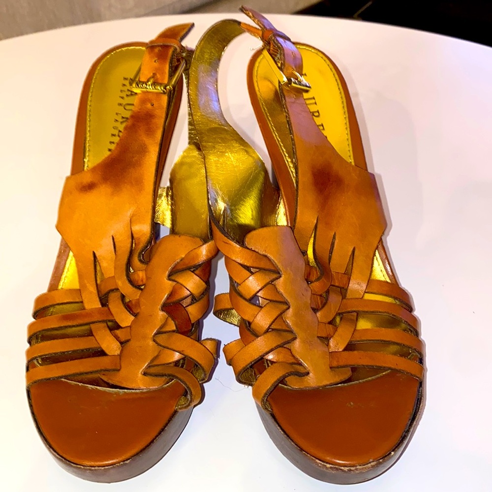 LAUREN Ralph Lauren Leather Upper Womens Heeled Sandals